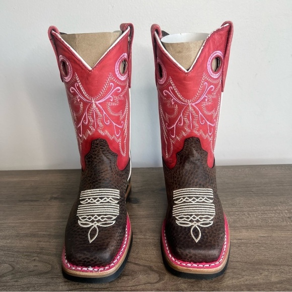 SOTO Boots Little Girls Square Toe Pink and Brown Cowgirl Boots Size 10 - Picture 4 of 12